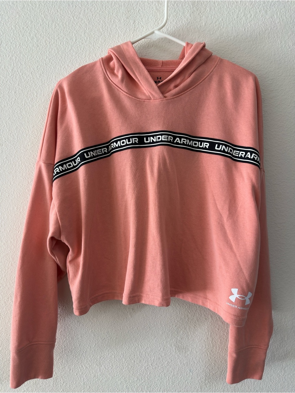 Under Armour Coral Cropped Hoodie with Branded Chest Tape
